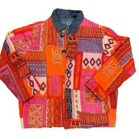 Flashback Art to Wear REVERSIBLE Colorful Floral Festival Jacket Boho Patchwork - Picture 4 of 16